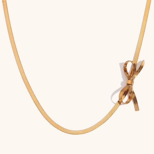Stainless Steel Jewelry Necklace, 316L Stainless Steel, with 5cm extender chain, Bowknot, 18K gold plated, fashion jewelry & for woman, golden Approx 40 cm 