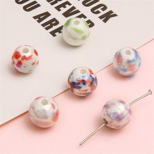 Bunte versilbert Porzellan Perlen, rund, DIY, keine, 12mm, Bohrung:ca. 2mm, 5PCs/Tasche, verkauft von Tasche