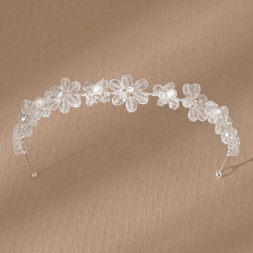 Hair Bands, Zinc Alloy, with Plastic Pearl, silver color plated, for bridal & for woman & with rhinestone 