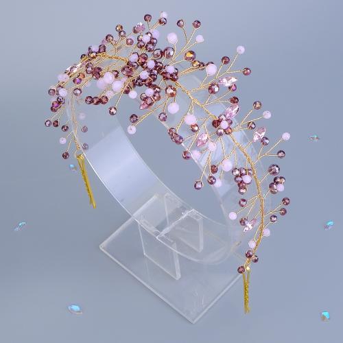 Headband, Zinc Alloy, with Acrylic, gold color plated, for bridal & for woman & with rhinestone, mixed colors 