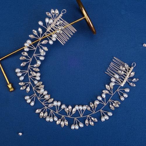Headband, Zinc Alloy, with Plastic Pearl, silver color plated, for bridal & for woman & with rhinestone, mixed colors 