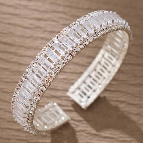 Zinc Alloy Cuff Bangle, silver color plated, for bridal & for woman & with rhinestone 