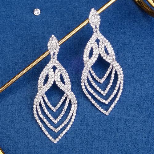 Zinc Alloy Rhinestone Drop Earring, silver color plated, for bridal & for woman & with rhinestone 