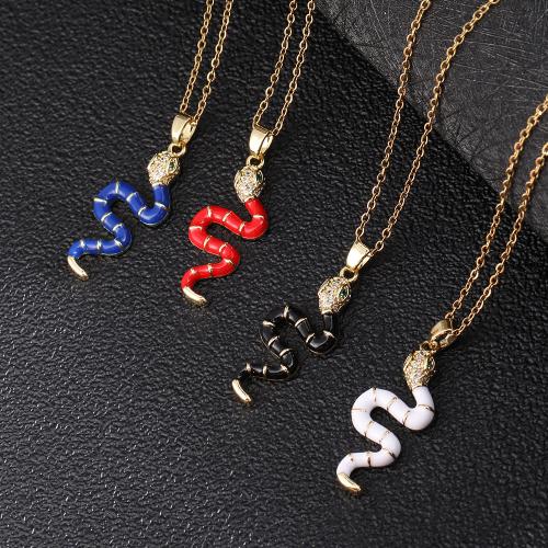 Cubic Zircon Micro Pave Brass Necklace, Snake, plated, fashion jewelry & micro pave cubic zirconia & enamel .5 cm 