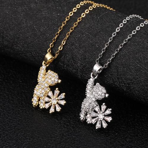 Cubic Zircon Micro Pave Brass Necklace, Bear, plated, fashion jewelry & micro pave cubic zirconia .5 cm 