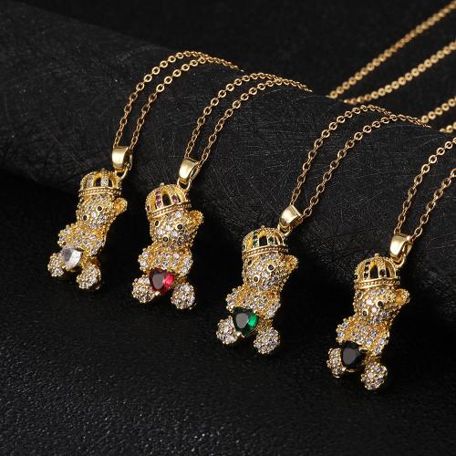 Cubic Zircon Micro Pave Brass Necklace, Bear, plated, fashion jewelry & micro pave cubic zirconia .5 cm 