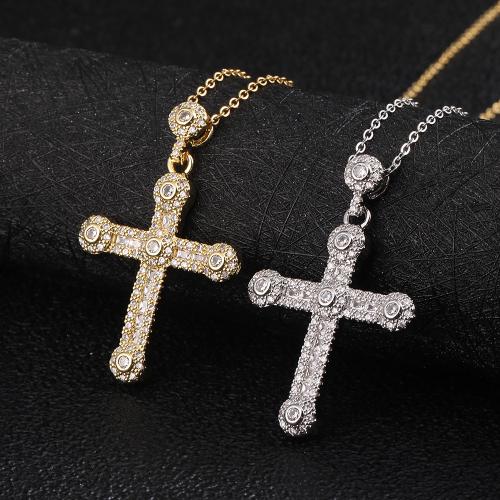 Cubic Zircon Micro Pave Brass Necklace, Cross, plated, fashion jewelry & micro pave cubic zirconia .5 cm 