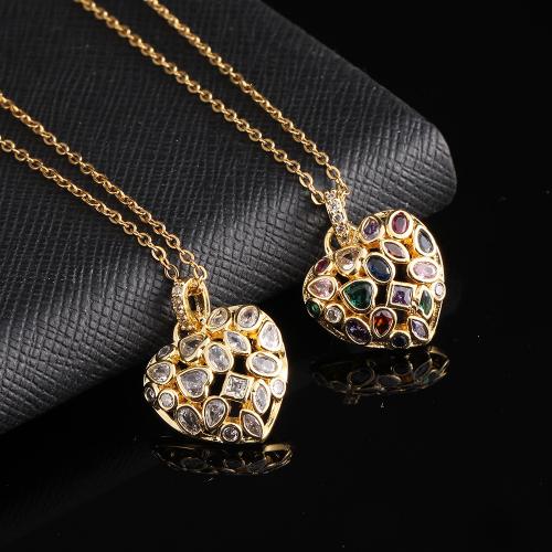 Cubic Zircon Micro Pave Brass Necklace, Heart, plated, fashion jewelry & micro pave cubic zirconia .5 cm 