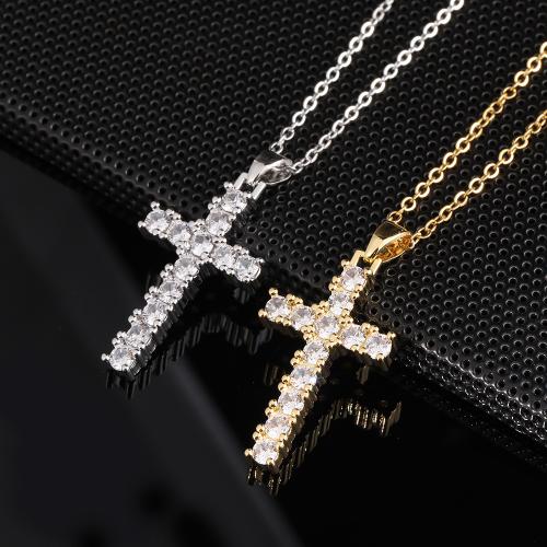 Cubic Zircon Micro Pave Brass Necklace, Cross, plated, fashion jewelry & micro pave cubic zirconia .5 cm 