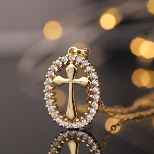 Корень Циркон Микро вымощает латунь ожерелье, Латунь, Овальная форма, Другое покрытие, ювелирные изделия моды & инкрустированное микро кубического циркония, золотой длина:20.5 см, продается PC
