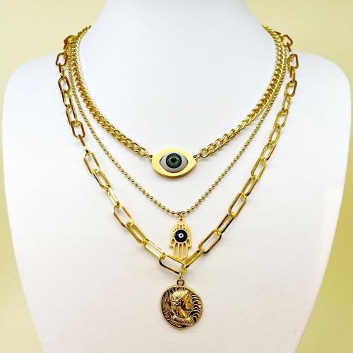 Fashion Multi Layer Necklace, 304 Stainless Steel, with Gemstone, plated, fashion jewelry & multilayer, golden 