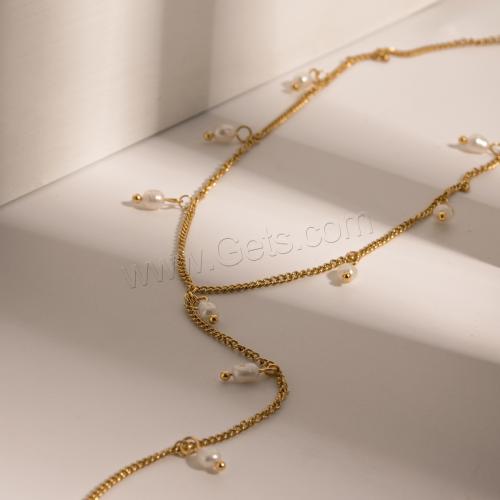 Edelstahl Schmuck Halskette, 304 Edelstahl, mit ABS-Kunststoff-Perlen, mit Verlängerungskettchen von 5.5cm, plattiert, Modeschmuck, goldfarben, Länge:39.5 cm, verkauft von PC