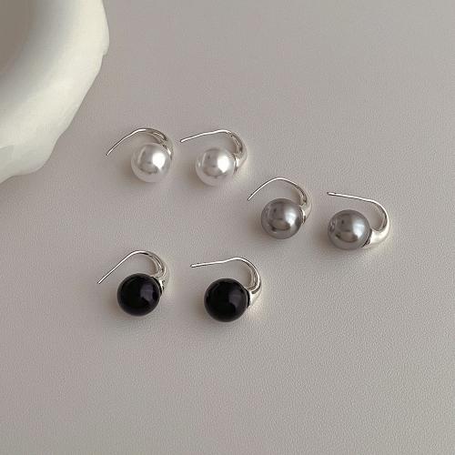 Brass Stud Earring, with ABS Plastic Pearl, plated, fashion jewelry 