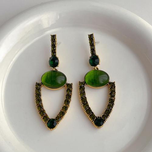 Boucle d'oreille de goutte en cristal, laiton, avec cristal, Placage, bijoux de mode & pavé de micro zircon, vert Vendu par paire