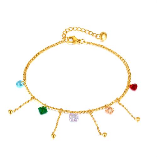 Stainless Steel Anklets Jewelry, 304 Stainless Steel, with Glass Stone, with 4cm extender chain, fashion jewelry & for woman, gold Approx 21 cm 