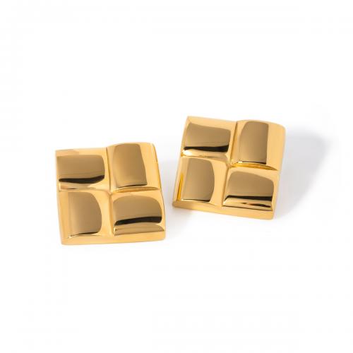 Stainless Steel Stud Earring, 304 Stainless Steel, Square, 18K gold plated, fashion jewelry & for woman, 30mm 