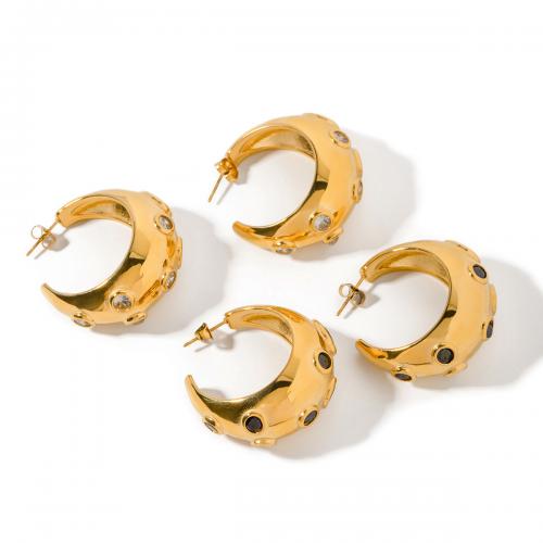 Edelstahl Stud Ohrring, 304 Edelstahl, 18K vergoldet, Modeschmuck & Micro pave Zirkonia & für Frau, keine, 35.7x18.6mm, verkauft von Paar