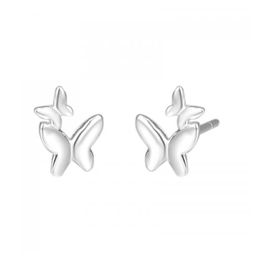 Sterling Silver Stud Earring, 925 Sterling Silver, Butterfly, plated & for woman, silver color 
