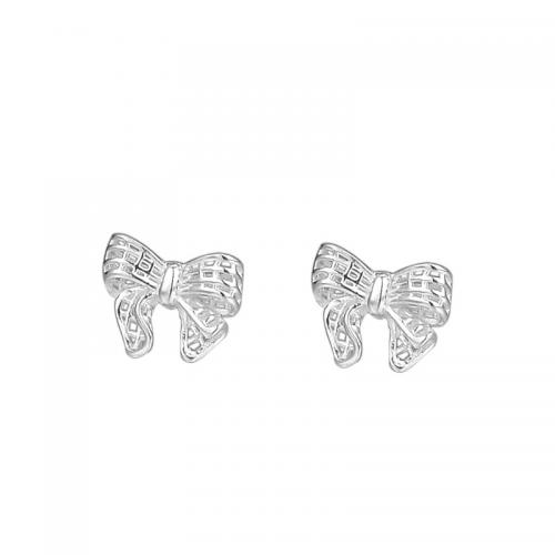 Sterling Silver Stud Earring, 925 Sterling Silver, Bowknot, plated & for woman, silver color 