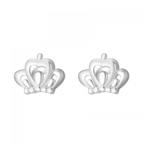 Sterling Silver Stud Earring, 925 Sterling Silver, Crown, plated, for woman, silver color 