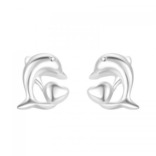 Sterling Silver Stud Earring, 925 Sterling Silver, Whale, plated, for woman, silver color 