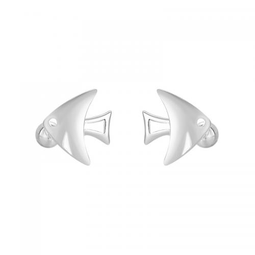 Sterling Silver Stud Earring, 925 Sterling Silver, Fish, plated, for woman, silver color 