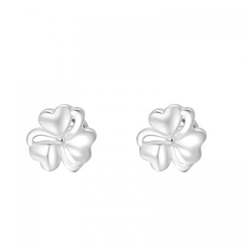 Sterling Silver Stud Earring, 925 Sterling Silver, Three Leaf Clover, plated, for woman, silver color 