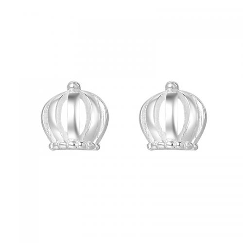 Sterling Silver Stud Earring, argent sterling 925, couronne, Placage, pour femme, argent, Vendu par paire