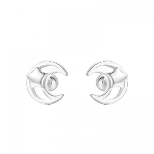 Sterling Silver Stud Earring, 925 Sterling Silver, Moon, plated, for woman, silver color 