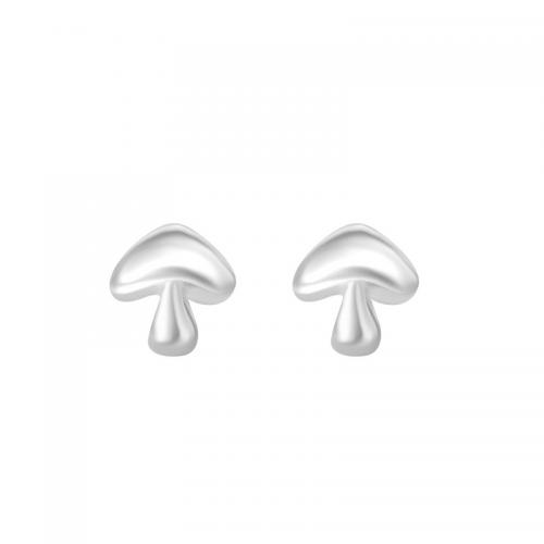 Sterling Silver Stud Earring, 925 Sterling Silver, mushroom, plated, for woman, silver color 