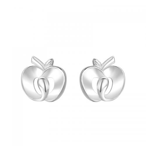 Sterling Silver Stud Earring, argent sterling 925, pomme, Placage, pour femme, argent, Vendu par paire