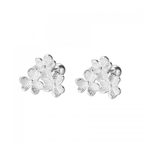 Sterling Silver Stud Earring, 925 Sterling Silver, petals, plated, for woman, silver color 