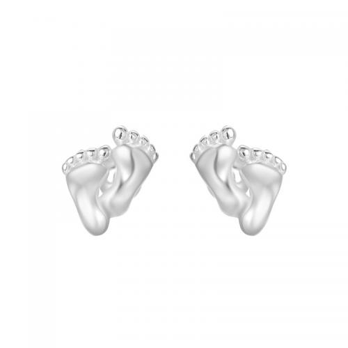 Sterling Silver Stud Earring, 925 Sterling Silver, Foot, plated, for woman, silver color 