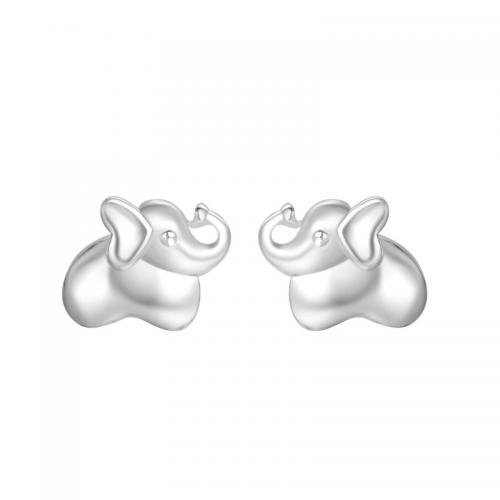 Sterling Silver Stud Earring, 925 Sterling Silver, Elephant, plated, for woman, silver color 