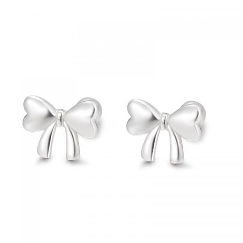 Sterling Silver Stud Earring, 925 Sterling Silver, Bowknot, plated, for woman, silver color 