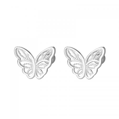 Sterling Silver Stud Earring, 925 Sterling Silver, Butterfly, plated, for woman, silver color 