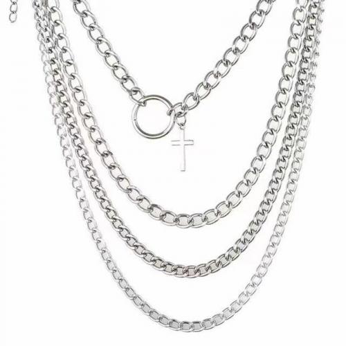 Multi слой ожерелье, цинковый сплав, с 2.76inch наполнитель цепи, Kресты, плакирован серебром, многослойный & Мужская, длина:Приблизительно 13.8 дюймовый, Приблизительно 15.7 дюймовый, Приблизительно 17.7 дюймовый, Приблизительно 19.7 дюймовый, продается указан
