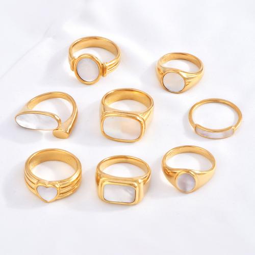 チタン鋼 指輪, とともに 白い貝, 18Kゴールドメッキ, 異なるサイズの選択 & 異なるスタイルを選択 & 女性用, サイズ:6-8, 売り手 パソコン