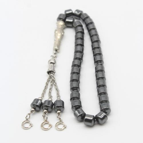 Muslim Tasbih, Hematite, with Zinc Alloy, silver color plated, fashion jewelry & Unisex, black, 8mm Approx 28 cm [