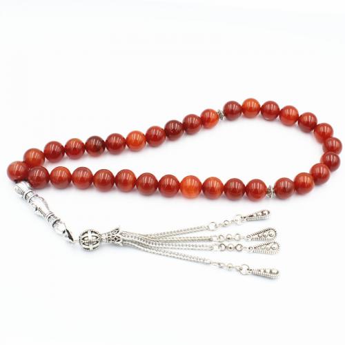 Muslim Tasbih, Agate, with Zinc Alloy, silver color plated, fashion jewelry & Unisex 10mm Approx 29 cm 