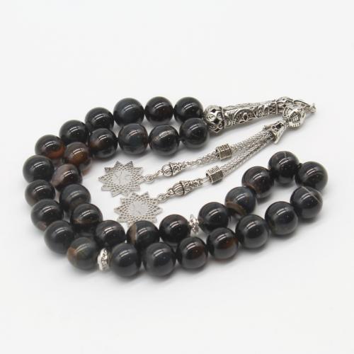 Muslim Tasbih, Agate, with Zinc Alloy, Round, silver color plated, fashion jewelry & Unisex, mixed colors, 12mm Approx 30 cm 