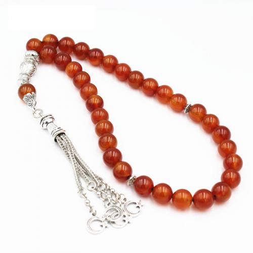 Muslim Tasbih, Red Agate, with Zinc Alloy, Round, silver color plated, fashion jewelry & Unisex, red, 10mm 