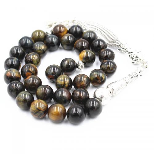 Muslim Tasbih, Tiger Eye, with Zinc Alloy, silver color plated, fashion jewelry & Unisex 10mm Approx 29.5 cm 