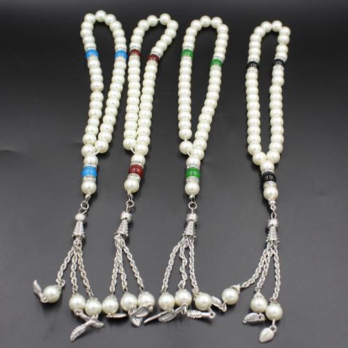 Muslim Tasbih, Glass Pearl, with Glass & Zinc Alloy, silver color plated, fashion jewelry & Unisex 8mm 