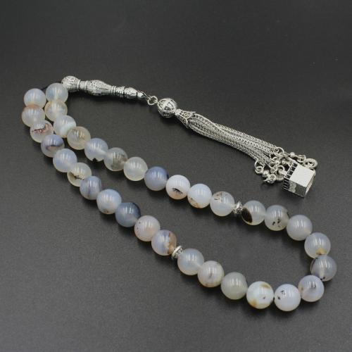 Muslim Tasbih, Agate, with Zinc Alloy, silver color plated, fashion jewelry & Unisex 10mm Approx 30 cm [