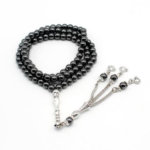 Muslim Tasbih, Hematite, with Zinc Alloy, Round, silver color plated, fashion jewelry & Unisex, black, 6mm Approx 40 cm 