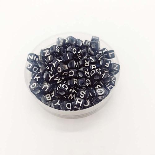 Acrylic Alphabet Beads,  Square, painted, DIY black 