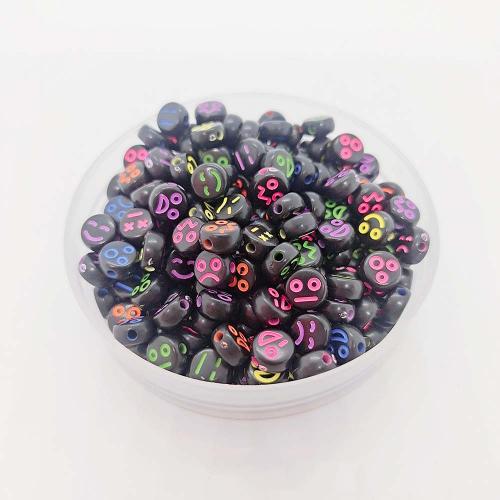 Acrylic Jewelry Beads, Flat Round, painted, mixed pattern & DIY & fluorescent, mixed colors Approx 