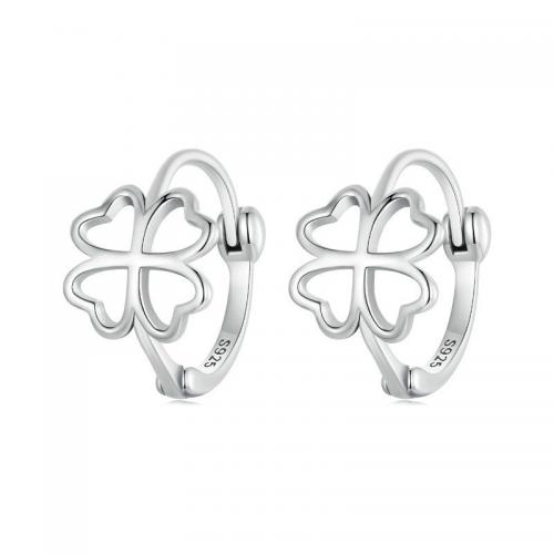 Sterling Silver Hoop Earring, 925 Sterling Silver, Four Leaf Clover, fashion jewelry & for woman & hollow Inner Approx 11mm 