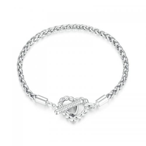 Sterling Silver Bracelets, 925 Sterling Silver, Heart, platinum plated, fashion jewelry & for woman 